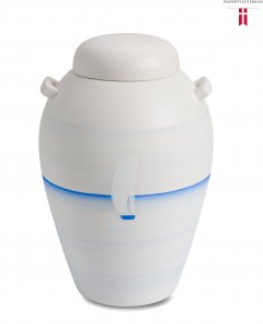 Urna i Lera med handmålad båt